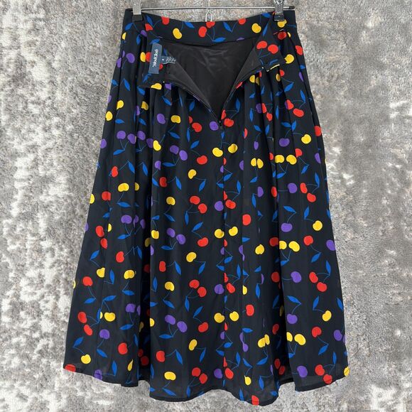 Modcloth Sz 4 Cherry Print Pleated Midi Skirt Retro Pin-Up Rockabilly - Picture 4 of 10